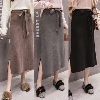 High-waist Bow-accent Split-hem Skirt