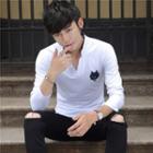 Embroidered Stand-collar Long-sleeve T-shirt
