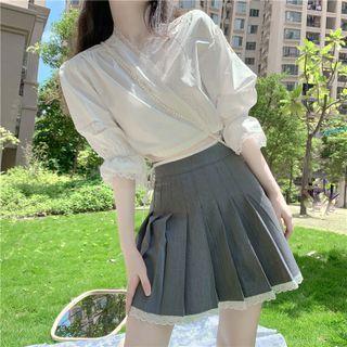 Elbow-sleeve Top / Pleated Skirt