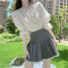 Elbow-sleeve Top / Pleated Skirt