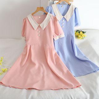 Plaid Peter Pan-collar Short-sleeve Dress