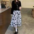 Velvet Blouse / Floral A-line Skirt