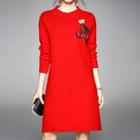 Cherry Sequined Long Sleeve Knit Dress
