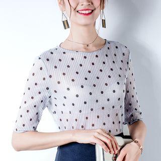 Elbow-sleeve Dot Top