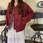 Wet-look Loose-fit Baseball Jacket