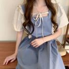 Mock Two-piece Short-sleeve Ruffled Midi A-line Dress