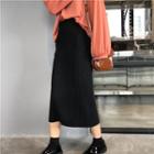 Slit Midi Rib Knit Skirt Black - One Size