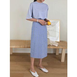 Gingham H-line Long Skirt