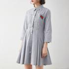 Flower Embroidered Striped 3/4 Sleeve Shirtdress