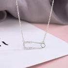 925 Sterling Silver Rhinestone Safety Pin Pendant Necklace Ns329 - One Size