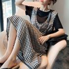 Set: Short-sleeve T-shirt + Sleeveless Plaid Dress