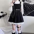 Ruffle Trim Blouse / Mini A-line Overall Dress With Belt / Mini Skirt