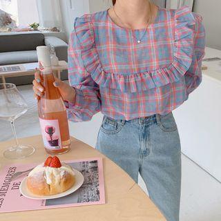 Frilled-trim Plaid Blouse
