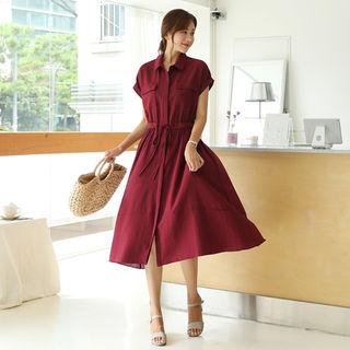 Hidden-button Pocket-detail Drawstring-waist Dress
