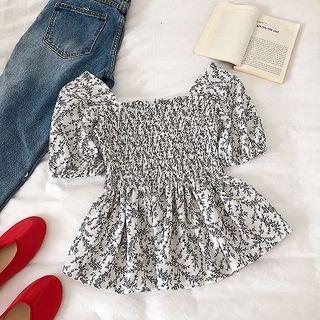 Floral Chiffon Puff-sleeve Blouse