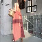 Spaghetti Strap Open Back Midi Chiffon Dress