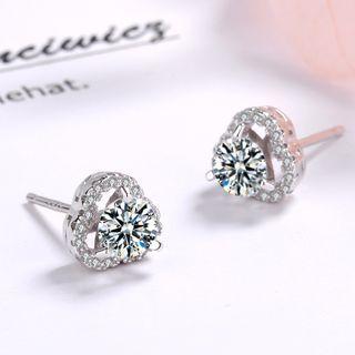 S925 Sterling Silver Rhinestone Clover Stud Earring As Shown In Figure - One Size
