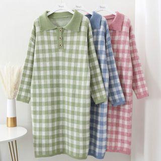 Long-sleeve Lattice Knit Dress