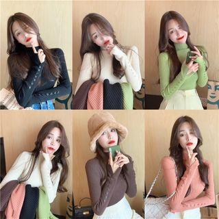 Buttoned Mock-neck Knit Top In 5 Colors
