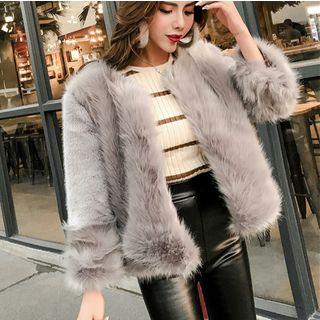 Plain 3/4 Sleeve Furry Coat