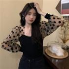 Dotted Mesh Panel Knit Top Black - One Size