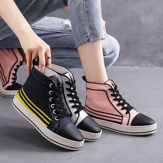 Cap-toe Striped Canvas Platform Sneaker