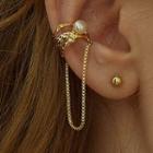 Faux Pearl Chain Strap Ear Cuff 1 Pc - Silver - One Size