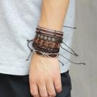 Set Of 5: Genuine Leather Bracelet (various Designs) As Shown In Figure - One Size