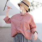 Long-sleeve Frog Buttoned Shirt Light Pink - One Size