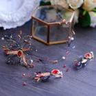 Set: Rhinestone Floral Bridal Headband + Drop Clip-on Earring Black - One Size