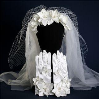 Wedding Headband With Veil / Gloves / Clip-on Earring