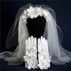 Wedding Headband With Veil / Gloves / Clip-on Earring