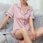 Loungewear Set : Contrast Trim Short-sleeve Top + Shorts