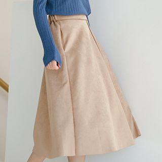 Faux Suede A-line Midi Skirt Khaki - One Size