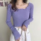 Long-sleeve Cropped Frill Trim Knit Top