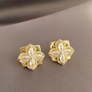 Sterling Silver Rhinestone Clover Stud Earring / Necklace / Ring