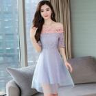 Off-shoulder Mini Mesh Dress