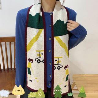 Printed Knit Scarf As Shown In Figure - One Size