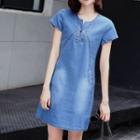 Short-sleeve Henley Denim Mini Dress