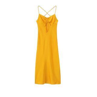 Spaghetti Strap Plain Satin Maxi Dress