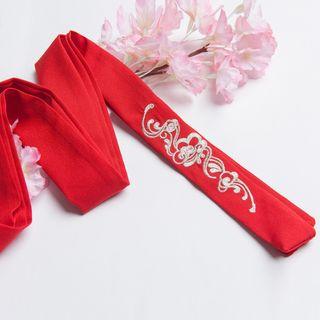 Embroidered Sash / Hair Tie Red - One Size