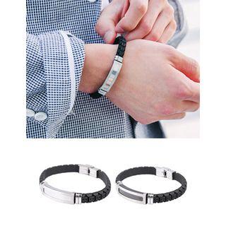 Metal-bar Faux-leather Bangle