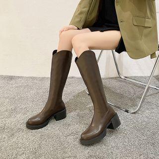 Platform Block Heel Tall Cowboy Boots