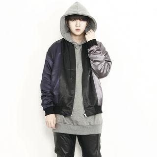 Color-block Oversized Satin Bomber Jacket