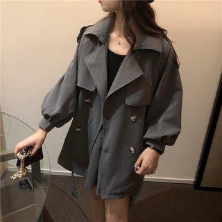 Plain Long-sleeve Coat / Pleated Skirt