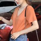 Short-sleeve Plain T-shirt Orange Pink - One Size