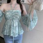 Cold-shoulder Flowy Cropped Blouse