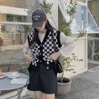 Contrast-trim Checked Sweater Vest Black - One Size