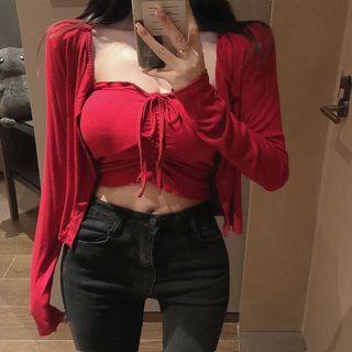 Set: Halter-neck Crop Top + Cardigan