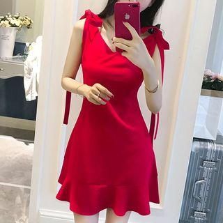 Bow Sleeveless V-neck A-line Dress